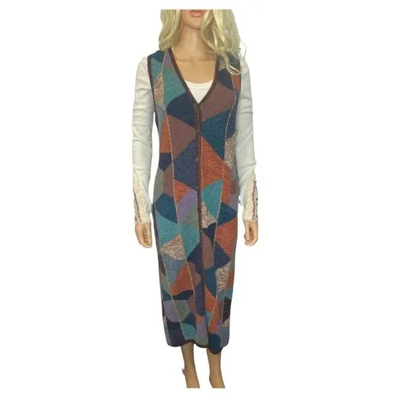 Peruvian Connection KAFFE FASSETT Sweater Vest Duster Medium Geometric - Picture 3 of 12